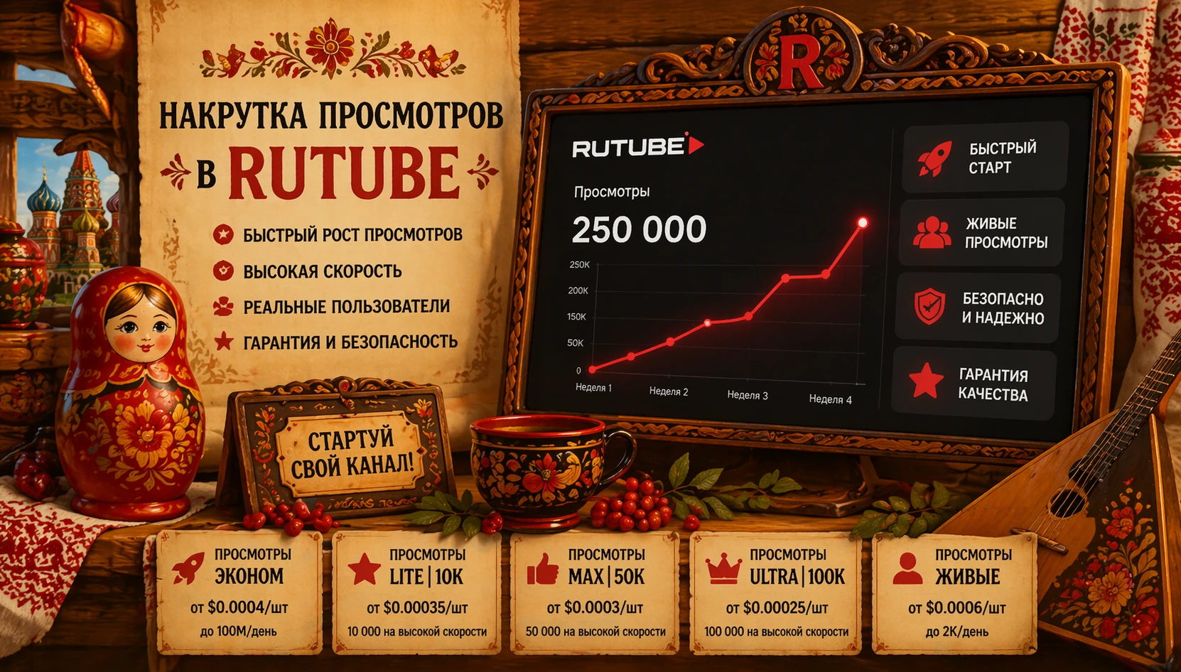 Накрутка просмотров в Rutube: как работает, сколько стоит и какие варианты выбрать