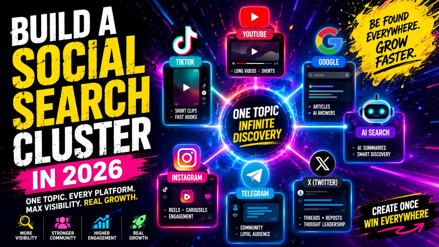 How to Build a Social Search Cluster in 2026: From One Topic to TikTok, YouTube, Telegram, and AI Search