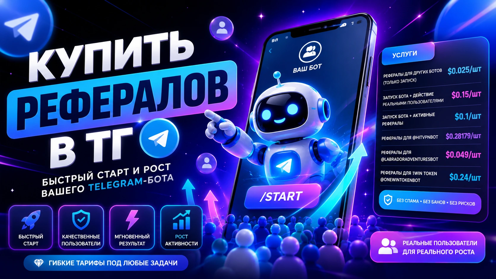 Купить рефералов в ТГ — как работает привлечение пользователей в Telegram-ботов в 2026 году