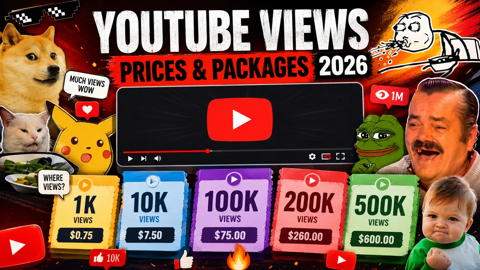 YouTube views pricing guide for 2026 showing packages, delivery options and video promotion services