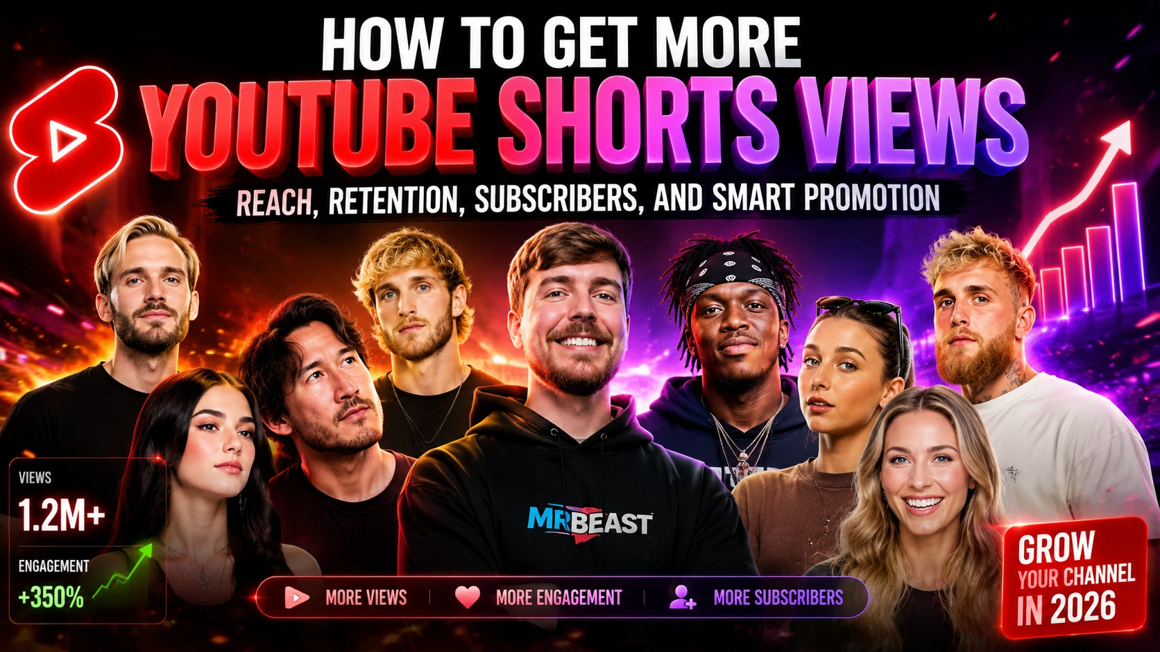 YouTube Shorts views promotion guide showing reach, retention, subscribers and smart growth strategy for 2026