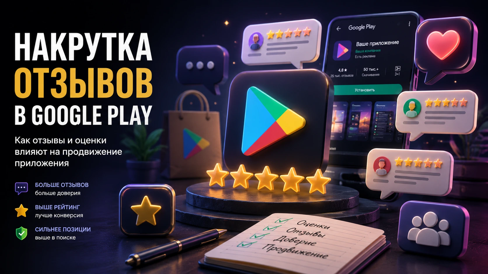 Накрутка отзывов Google Play: как отзывы и оценки влияют на продвижение приложения