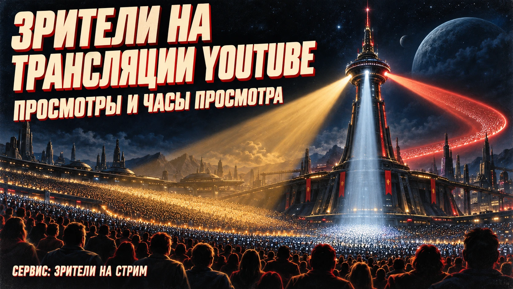 Обложка с надписью «Зрители на трансляции YouTube, просмотры и часы просмотра»